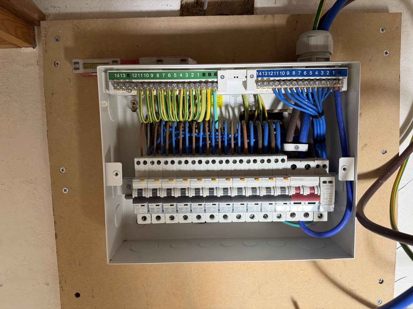 Wired and labelled consumer unit installation